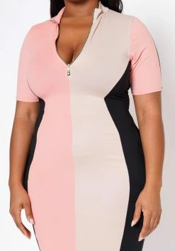 Plus Size Color Block Zip Front Bodycon Dress -Asoph Sales Shop 2022483 001 4