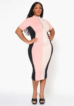 Plus Size Color Block Zip Front Bodycon Dress -Asoph Sales Shop 2022483 001 6