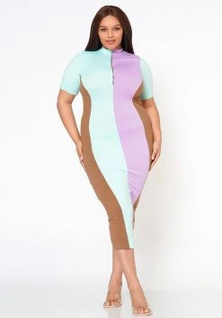 Plus Size Color Block Zip Front Bodycon Dress 8 Plus Size Color Block Zip Front Bodycon Dress -Asoph Sales Shop 2022483 002 2