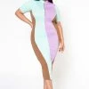 Plus Size Color Block Zip Front Bodycon Dress