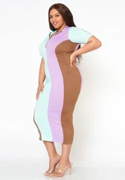 Plus Size Color Block Zip Front Bodycon Dress 9 Plus Size Color Block Zip Front Bodycon Dress -Asoph Sales Shop 2022483 002 4