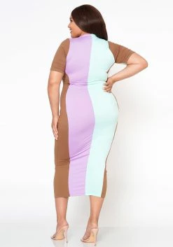 Plus Size Color Block Zip Front Bodycon Dress 10 Plus Size Color Block Zip Front Bodycon Dress -Asoph Sales Shop 2022483 002 5