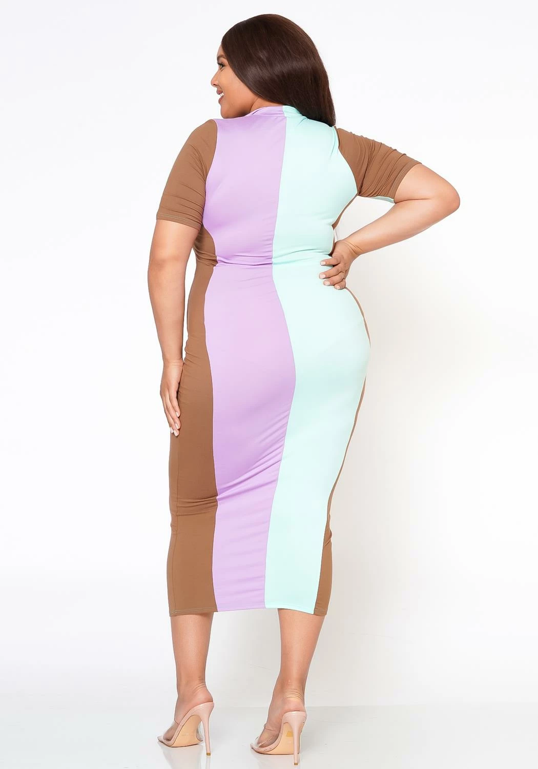 Plus Size Color Block Zip Front Bodycon Dress 5 Plus Size Color Block Zip Front Bodycon Dress - Image 5