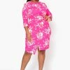 Plus Size Floral Print Twist Hem Cocktail Dress