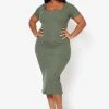 Plus Size Ribbed Square Neck Midi Dress