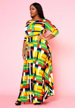 Plus Size Geometric Pattern Fit & Flare Maxi Dress -Asoph Sales Shop 2022501 001 2
