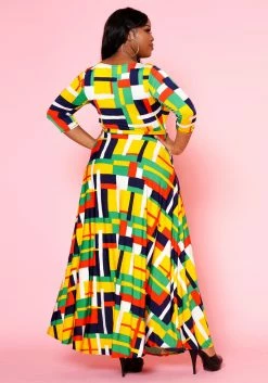 Plus Size Geometric Pattern Fit & Flare Maxi Dress -Asoph Sales Shop 2022501 001 3