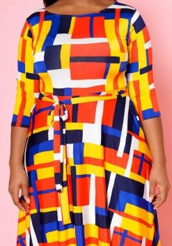 Plus Size Geometric Pattern Fit & Flare Maxi Dress -Asoph Sales Shop 2022501 002 5