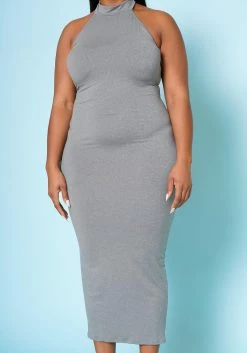 Plus Size Halter Neck Bodycon Midi Dress -Asoph Sales Shop 2022506 002 4