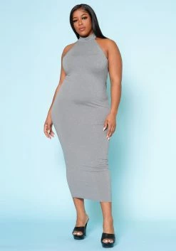 Plus Size Halter Neck Bodycon Midi Dress -Asoph Sales Shop 2022506 002 5