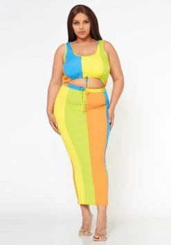 Plus Size Multi Color Matching Two Piece Lounge Set