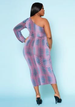 Plus Size Multi Dotted Print One Sleeve Midi Dress 10 Plus Size Multi Dotted Print One Sleeve Midi Dress -Asoph Sales Shop 2022515 001 4