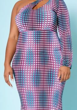Plus Size Multi Dotted Print One Sleeve Midi Dress 11 Plus Size Multi Dotted Print One Sleeve Midi Dress -Asoph Sales Shop 2022515 001 5