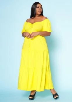 Plus Size Off Shoulder Fit & Flare Maxi Dress