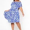 Plus Size Abstract Print Off Shoulder Flare Dress