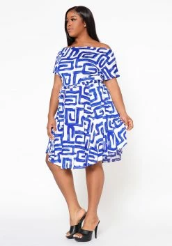 Plus Size Abstract Print Off Shoulder Flare Dress -Asoph Sales Shop 2022519 001 4