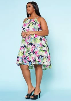 Plus Size Tropic Floral Pattern Flare Mini Dress -Asoph Sales Shop 2022523 001 3