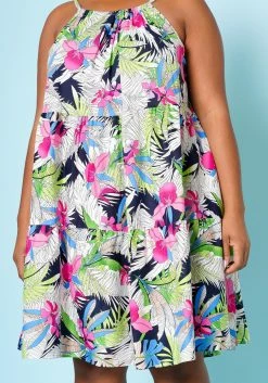 Plus Size Tropic Floral Pattern Flare Mini Dress -Asoph Sales Shop 2022523 001 5
