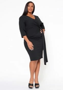 Plus Size V Neck Overlay Drape Mini Dress -Asoph Sales Shop 2022524 001 0