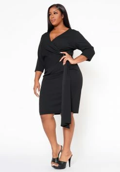 Plus Size V Neck Overlay Drape Mini Dress -Asoph Sales Shop 2022524 001 2