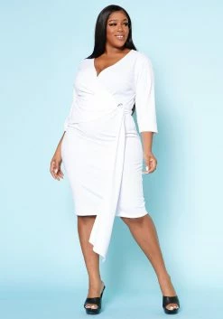Plus Size V Neck Overlay Drape Mini Dress