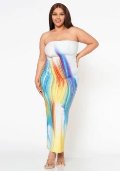 Plus Size Sunset Views Multi Print Tube Maxi Dress