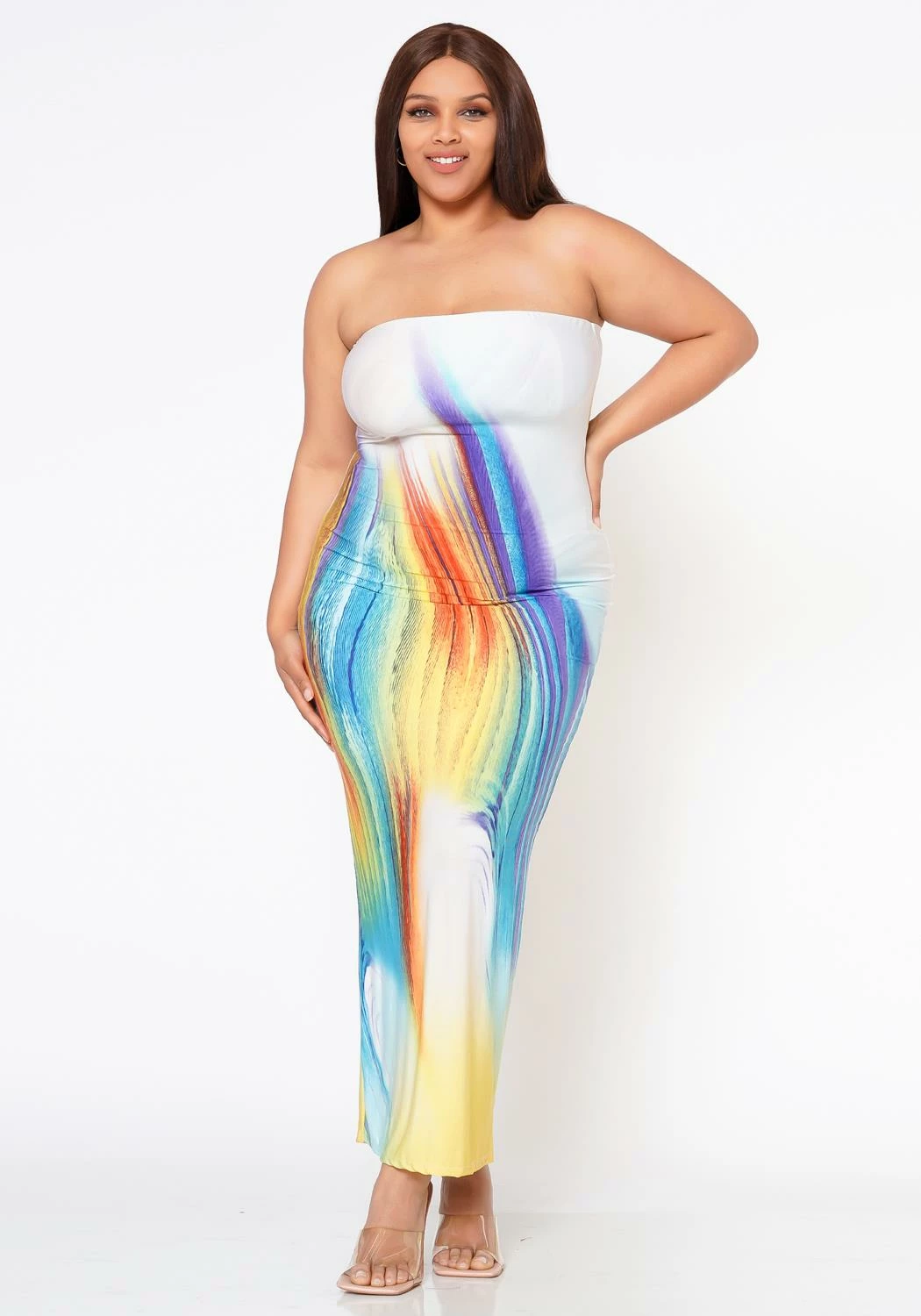 Plus Size Sunset Views Multi Print Tube Maxi Dress 1 Plus Size Sunset Views Multi Print Tube Maxi Dress