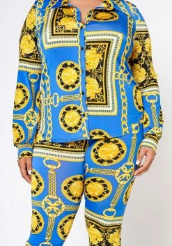 Plus Size Golden Brocade Print Collar Top & Leggings Set -Asoph Sales Shop 2022541 001 4