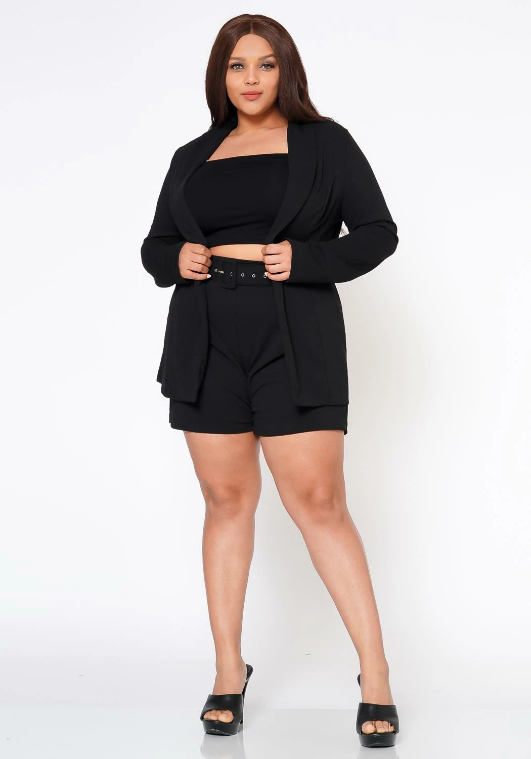 Plus Size Workaholic Blazer & Belted Shorts Set 3 Plus Size Workaholic Blazer & Belted Shorts Set - Image 3