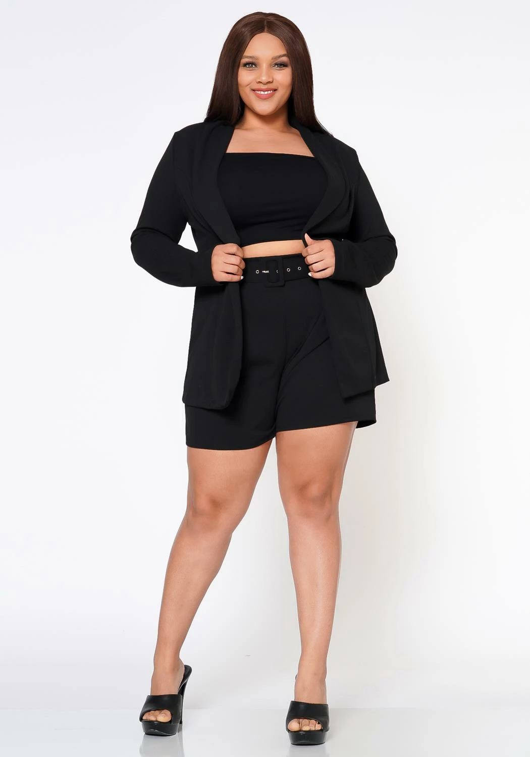 Plus Size Workaholic Blazer & Belted Shorts Set 1 Plus Size Workaholic Blazer & Belted Shorts Set