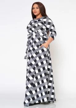Plus Size Fit & Flare Plaid Pattern Maxi Dress -Asoph Sales Shop 2022546 001 2