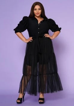 Plus Size Puff Sleeve Long Tulle Blouse -Asoph Sales Shop 2022552 001 2