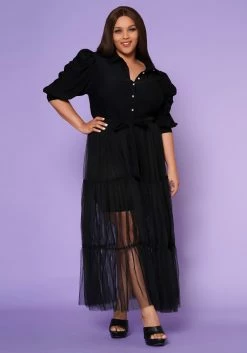 Plus Size Puff Sleeve Long Tulle Blouse -Asoph Sales Shop 2022552 001 3