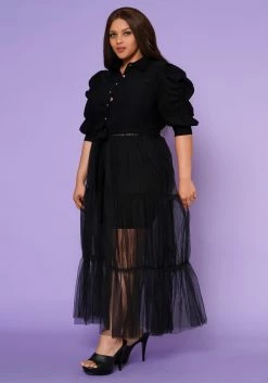 Plus Size Puff Sleeve Long Tulle Blouse -Asoph Sales Shop 2022552 001 4