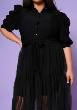 Plus Size Puff Sleeve Long Tulle Blouse -Asoph Sales Shop 2022552 001 6