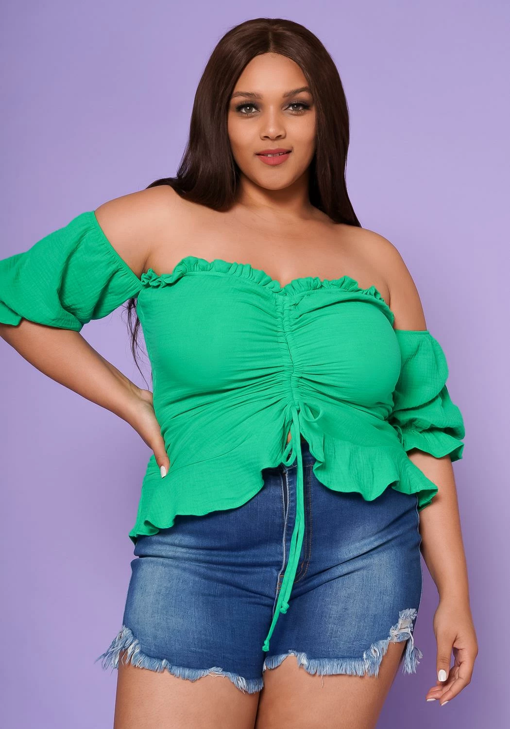Plus Size Off Shoulder Ruffle Trim Top 1 Plus Size Off Shoulder Ruffle Trim Top