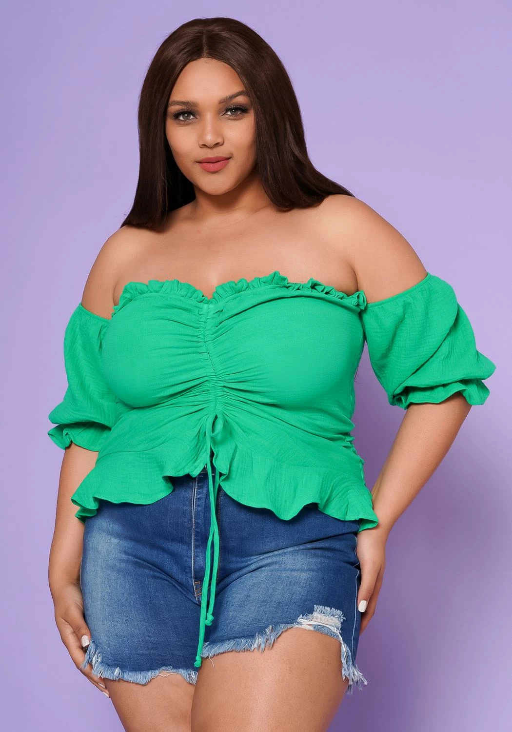 Plus Size Off Shoulder Ruffle Trim Top 2 Plus Size Off Shoulder Ruffle Trim Top - Image 2