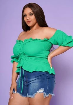 Plus Size Off Shoulder Ruffle Trim Top 7 Plus Size Off Shoulder Ruffle Trim Top -Asoph Sales Shop 2022553 002 2