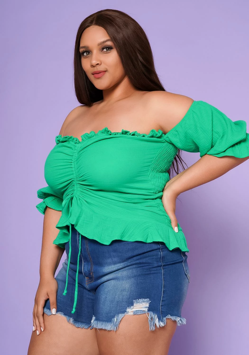 Plus Size Off Shoulder Ruffle Trim Top 3 Plus Size Off Shoulder Ruffle Trim Top - Image 3