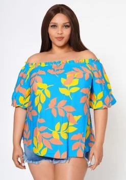 Plus Size Tropic Feels Off Shoulder Blouse -Asoph Sales Shop 2022555 001 2