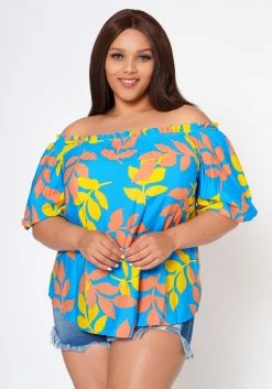 Plus Size Tropic Feels Off Shoulder Blouse