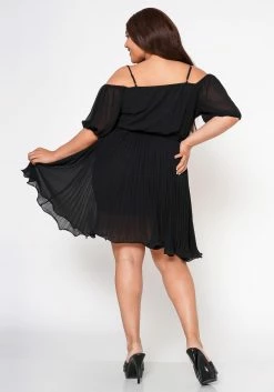 Plus Size Off Shoulder Pleated Flare Dress -Asoph Sales Shop 2022557 001 3