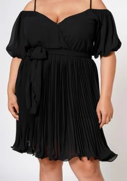 Plus Size Off Shoulder Pleated Flare Dress -Asoph Sales Shop 2022557 001 4