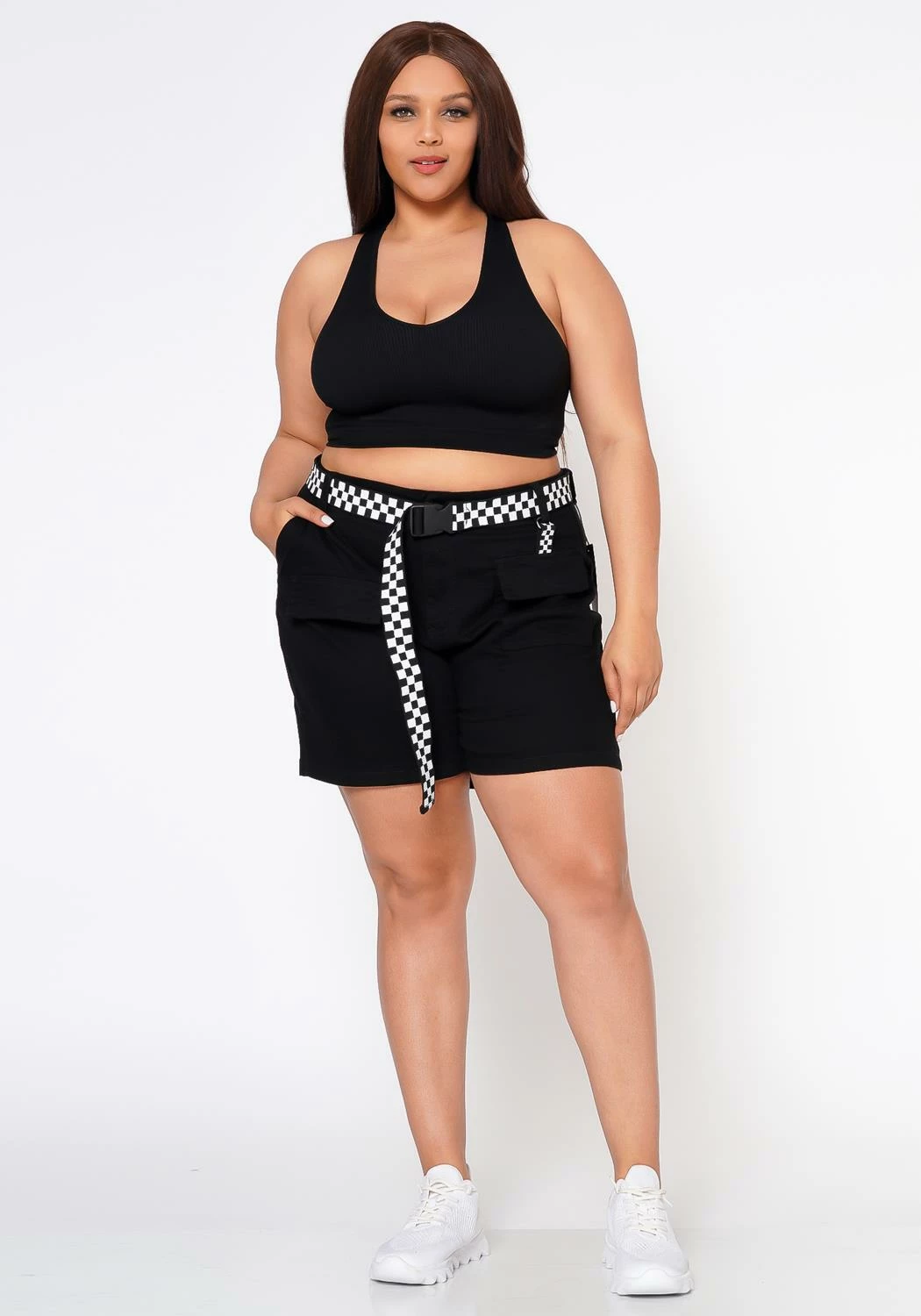 Plus Size Checkered Belt Utility Cargo Shorts 2 Plus Size Checkered Belt Utility Cargo Shorts - Image 2