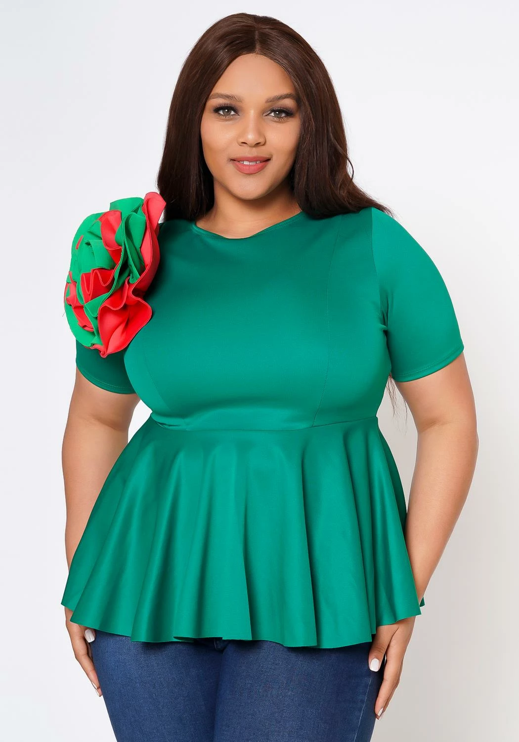 Plus Size Floral Decor Peplum Blouse 1 Plus Size Floral Decor Peplum Blouse
