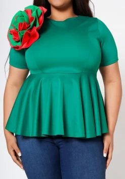 Plus Size Floral Decor Peplum Blouse 9 Plus Size Floral Decor Peplum Blouse -Asoph Sales Shop 2022561 001 4