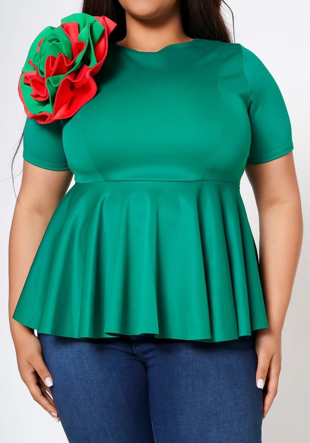 Plus Size Floral Decor Peplum Blouse 5 Plus Size Floral Decor Peplum Blouse - Image 5