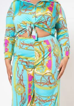 Plus Size Brocade Print Collar Top & Flare Pants Set -Asoph Sales Shop 2022562 001 5