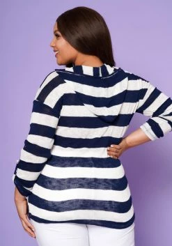 Plus Size Striped Hooded Knit Top -Asoph Sales Shop 2022570 001 4
