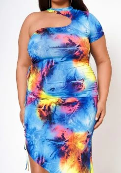 Plus Size Mindful Tie Dye One Sleeve Bodycon Dress 10 Plus Size Mindful Tie Dye One Sleeve Bodycon Dress -Asoph Sales Shop 2022571 001 4